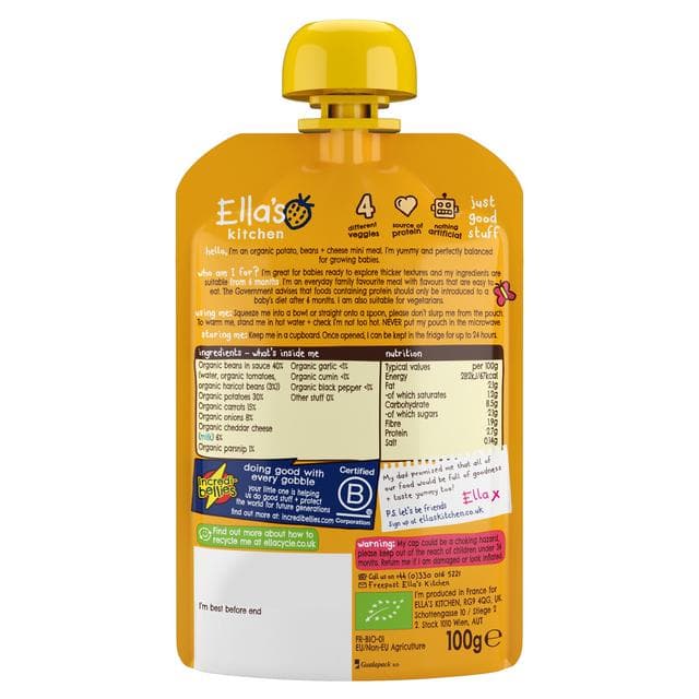 Ella's Kitchen Organic Jacket Potato, Beans & Cheese Baby Food Pouch 6+ Months 100g - gallery image 2