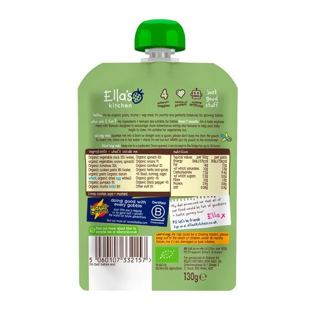 Ella's Kitchen Organic Spinach & Ricotta Ravioli Baby Food Pouch 7+ Months 130g - gallery image 2