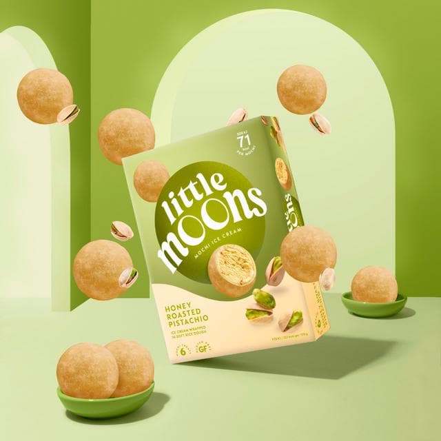 Little Moons Honey Roasted Pistachio Soft Mochi & Gelato Ice Cream 6x32g - gallery image 3
