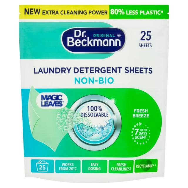 Dr. Beckmann Original Magic Leaves Laundry Detergent Sheets Non Bio Intense Fresh 25 Washes 100g - gallery image 1