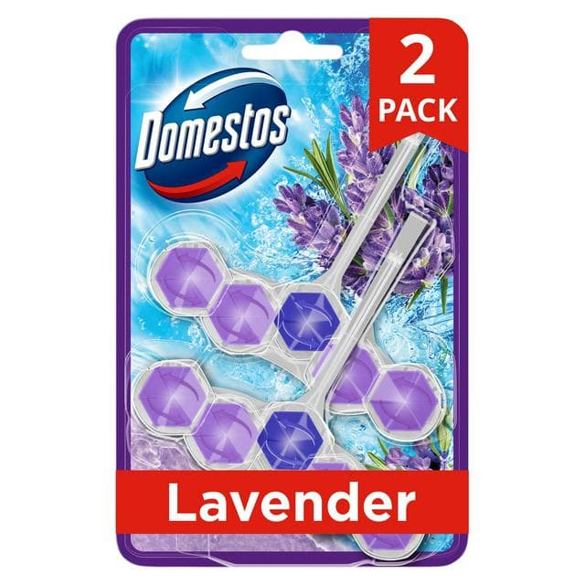 Domestos Power 5 Lavender Toilet Freshener Rim Block Cleaner Duo Pack 2x50g - gallery image 1
