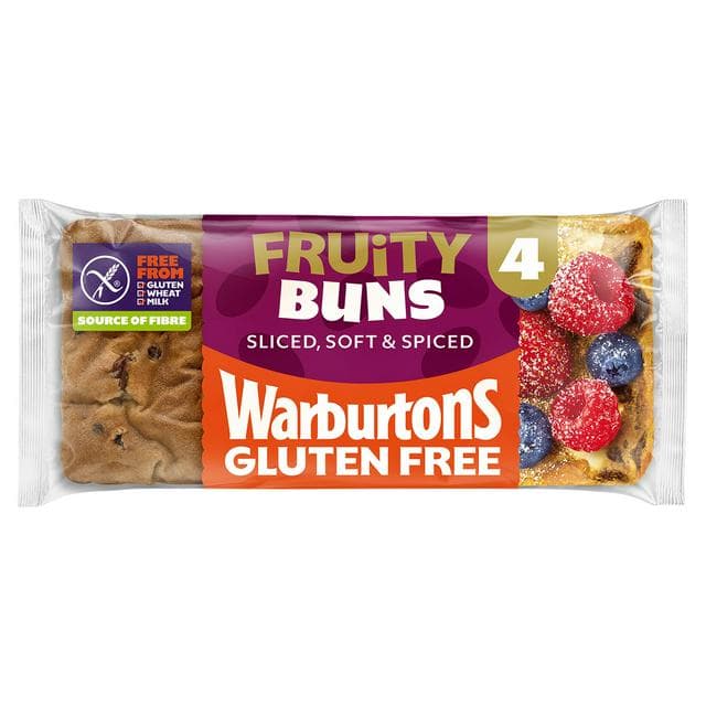 Warburtons Gluten Free Cinnamon & Raisin Sliced Fruity Buns x4 - gallery image 1