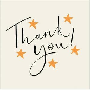 Sainsbury's Thank You in Black text with Golden Stars Greeting Card