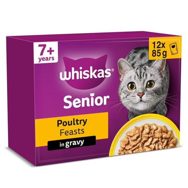 Whiskas 7+ Poultry Feasts in Gravy Senior Wet Cat Food Pouches 12 x 85g - gallery image 1