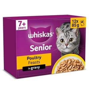 Whiskas 7+ Poultry Feasts in Gravy Senior Wet Cat Food Pouches 12 x 85g