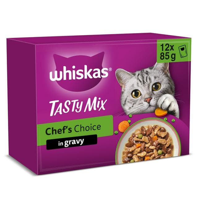 Whiskas 1+ Chef's Choice Mix in Gravy Adult Wet Cat Food Pouches 12 x 85g - gallery image 1