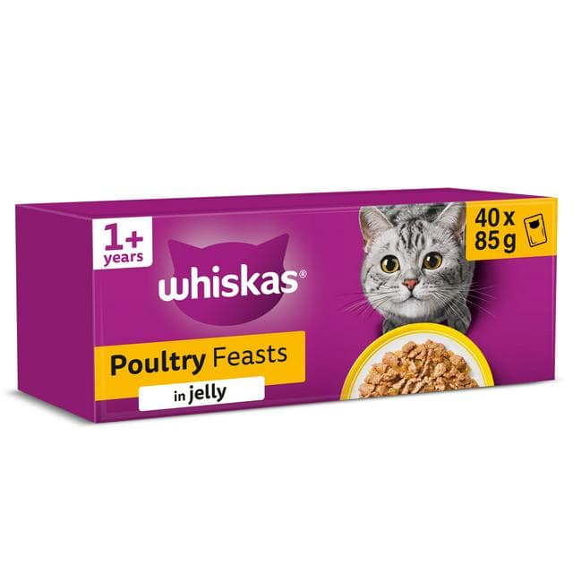 Whiskas 1+ Poultry Feasts in Jelly Adult Wet Cat Food Pouches 40 x 85g - gallery image 1