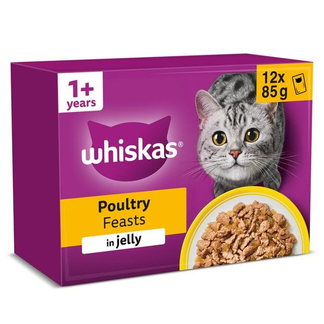 Whiskas 1+ Poultry Feasts in Jelly Adult Wet Cat Food Pouches 12 x 85g - gallery image 1