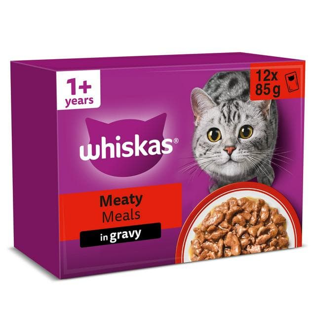 Whiskas 1+ Meaty Meals Pouches in Gravy Adult Wet Cat Food 12 x 85g - gallery image 1