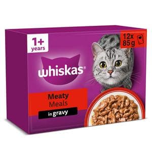 Whiskas 1+ Meaty Meals Pouches in Gravy Adult Wet Cat Food 12 x 85g