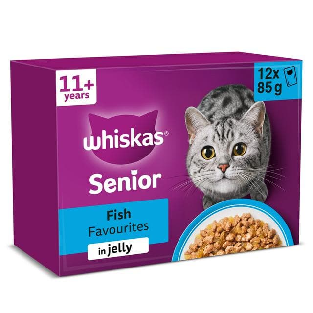 Whiskas 11+ Fish Favourites in Jelly Senior Wet Cat Food Pouches 12 x 85g - gallery image 1