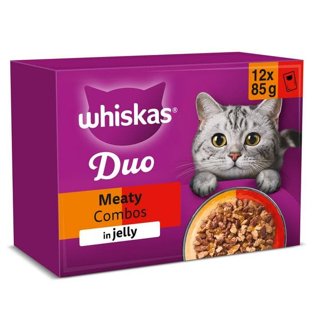 Whiskas 1+ Duo Meaty Combos in Jelly Adult Wet Cat Food Pouches 12 x 85g - gallery image 1