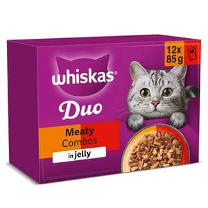 Whiskas 1+ Duo Meaty Combos in Jelly Adult Wet Cat Food Pouches 12 x 85g