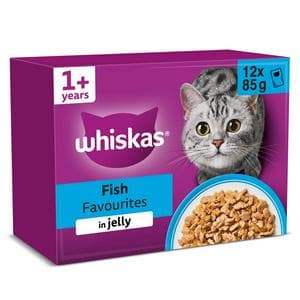 Whiskas 1+ Fish Favourites in Jelly Adult Wet Cat Food Pouches 12 x 85g