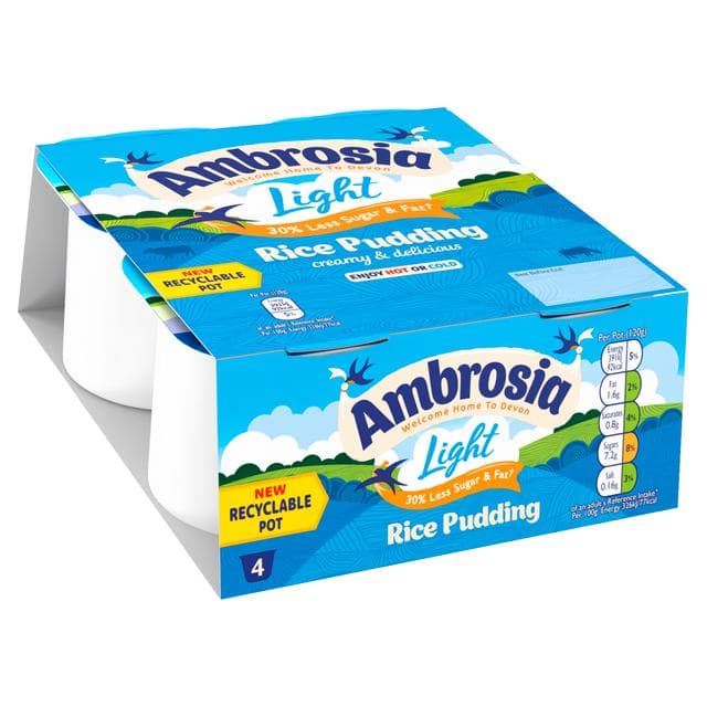 Ambrosia Light 4 x 120g Low Fat & Reduced Sugar Rice Pudding Dessert Snack Pots - gallery image 2