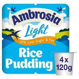 Ambrosia Light 4 x 120g Low Fat & Reduced Sugar Rice Pudding Dessert Snack Pots