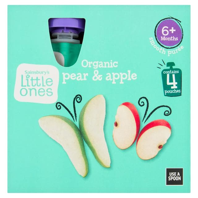 Sainsbury's Little Ones Organic Pear & Apple 6+ Months 4x70g - gallery image 1