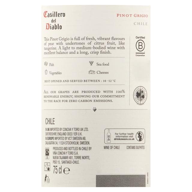 Casillero del Diablo Pinot Grigio White Wine Chile 75cl - gallery image 4