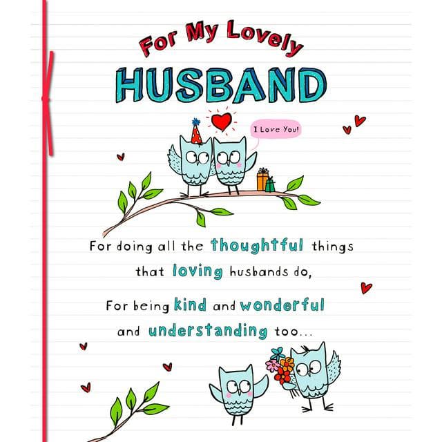 Carlton For My Lovely Husband Happy Birthday Oodles of Doodles Owl Character Design Greeting Card - gallery image 1