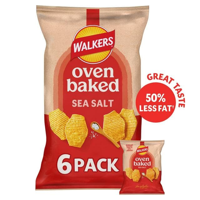 Walkers Baked Ready Salted Multipack Crisps Snacks 6x22g - gallery image 1