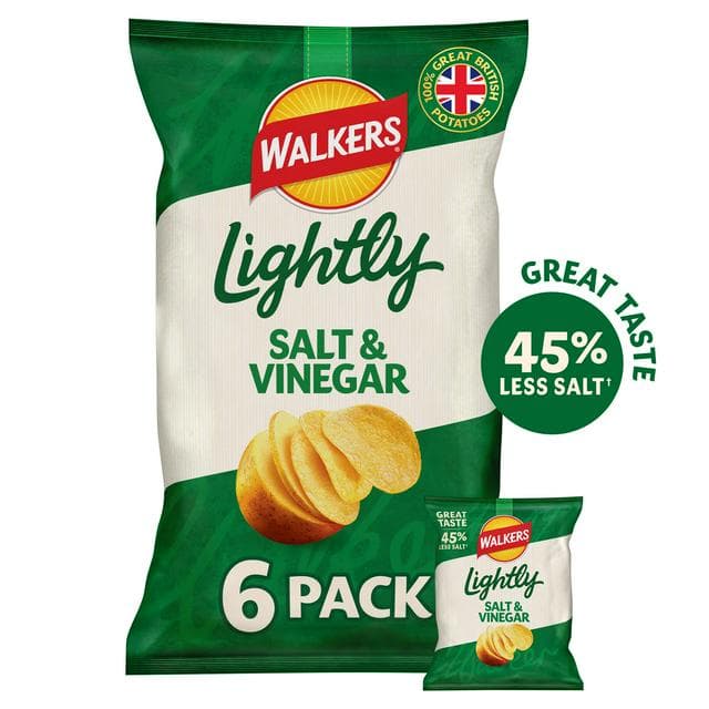 Walkers Less Salt a Dash of Salt & Vinegar Multipack Crisps 6x25g - gallery image 1