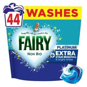 Fairy Non Bio Platinum Pods Laundry Detergent Washing Capsules Extra Stain Removal 44 Washes