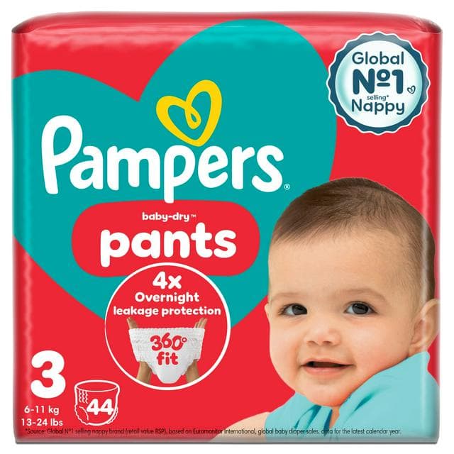 Pampers Baby Dry Nappy Pants Essential Pack Nappies Size 3, 6-11kg x44 - gallery image 1