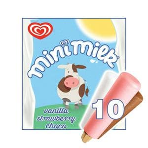Wall's 10 x 35ml Mini Milk Vanilla, Strawberry & Chocolate Ice Cream Lollies