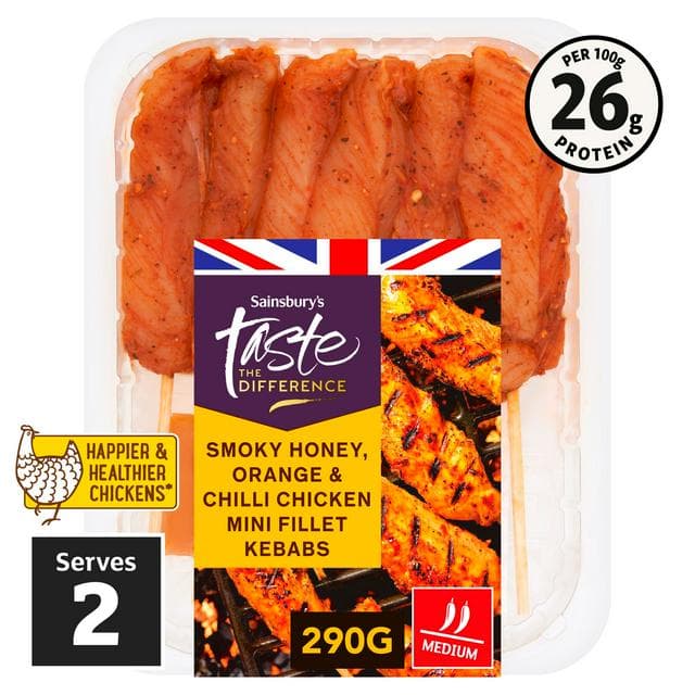 Sainsbury's Smoked Honey, Orange & Chilli Chicken Mini Fillet Kebabs, Taste the Difference 290g - gallery image 1