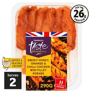 Sainsbury's Smoked Honey, Orange & Chilli Chicken Mini Fillet Kebabs, Taste the Difference 290g