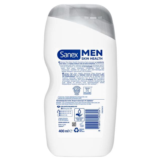 Sanex Men Skin Health Sensitive Care Shower Gel Body Wash 400ml - gallery image 2