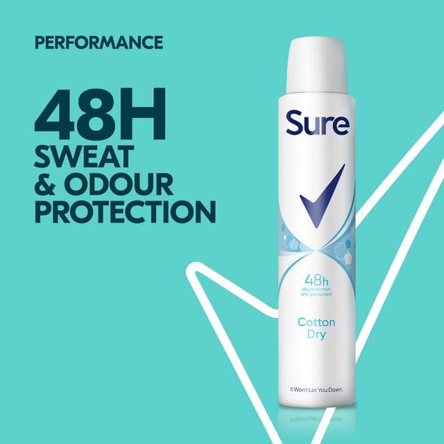 Sure Women 200ml Cotton Dry 48h Antiperspirant Aerosol Deodorant - gallery image 2
