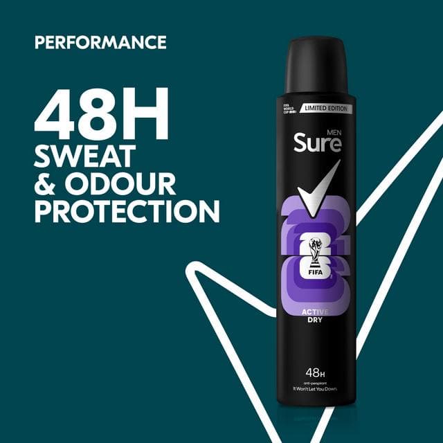Sure Men 200ml Active Dry 48h Antiperspirant Aerosol Deodorant - gallery image 2