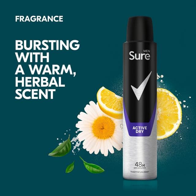 Sure Men 200ml Active Dry 48h Antiperspirant Aerosol Deodorant - gallery image 3