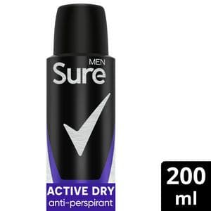 Sure Men 200ml Active Dry 48h Antiperspirant Aerosol Deodorant