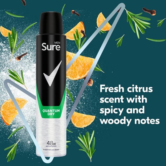 Sure Men 200ml Quantum Dry 48h Antiperspirant Aerosol Deodorant - gallery image 3