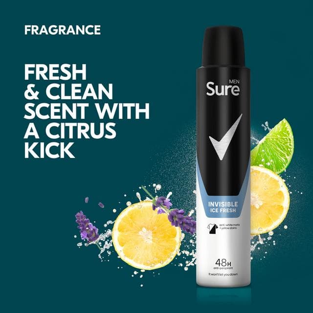 Sure Men 200ml Invisible Ice Fresh 48h Antiperspirant Aerosol Deodorant - gallery image 3
