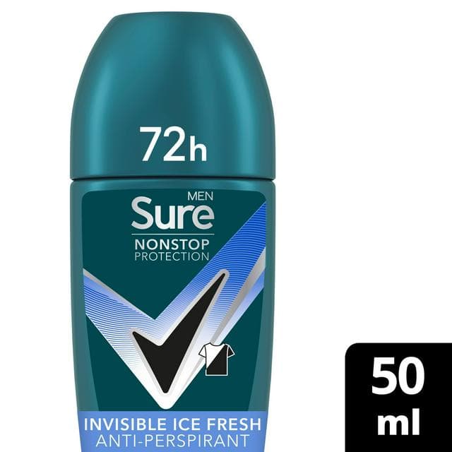 Sure Men Nonstop Invisible Ice Fresh Antiperspirant Deodorant Roll On 50ml - gallery image 1