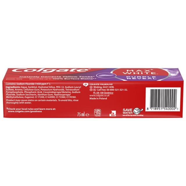 Colgate Max White Purple Reveal Instant Teeth Whitening Toothpaste 75ml - gallery image 2