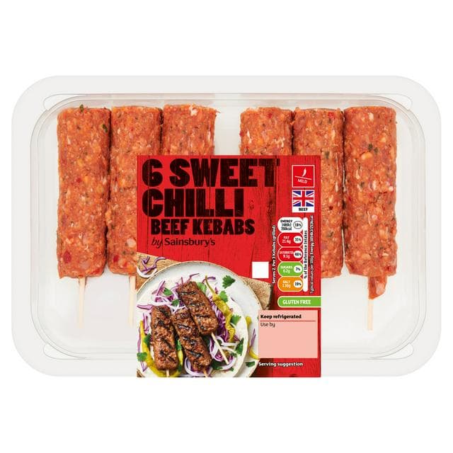 Sainsbury's Sweet Chilli Beef Kebabs x6 360g - gallery image 1