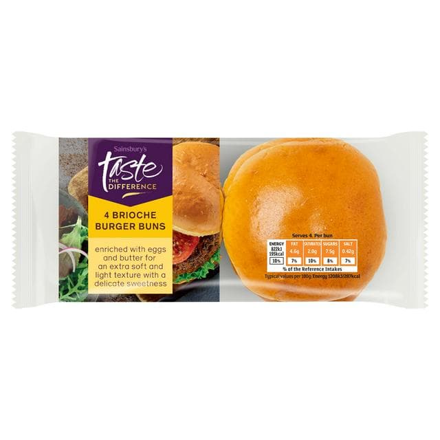 Sainsbury's Brioche Burger Buns Rolls, Taste the Difference x4 - gallery image 1