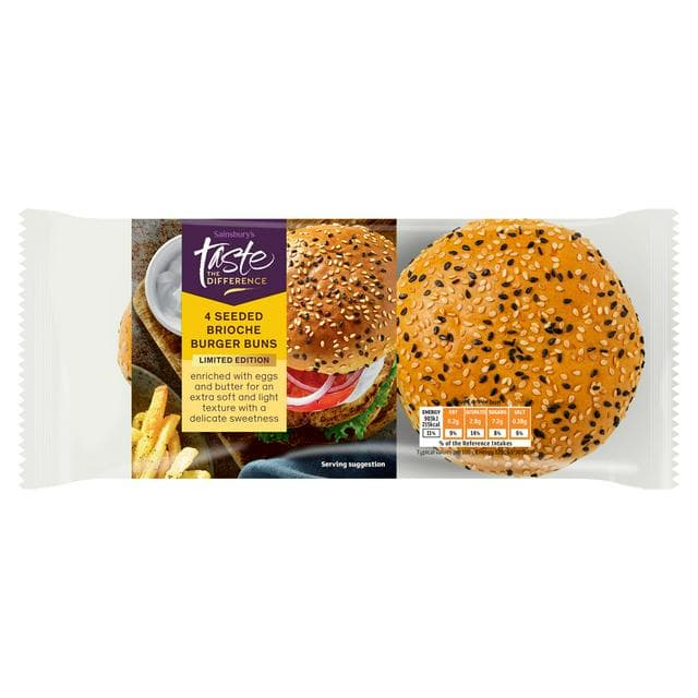 Sainsbury's 4 x Seeded Brioche Burger Buns, Limited Edition, Taste the Difference - gallery image 1