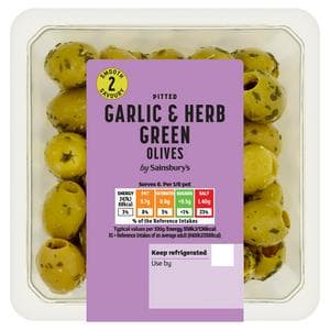 Sainsbury's Garlic & Herb Green Olives 265g