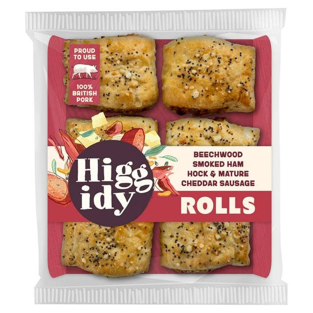 Higgidy Beechwood Smoked Ham Hock & Mature Cheddar Sausage Rolls 160g - gallery image 1