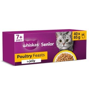 Whiskas 7+ Poultry Feasts in Jelly Senior Wet Cat Food Pouches 40 x 85g