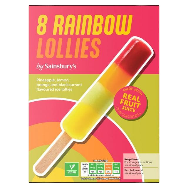 Sainsbury's Rainbow Lollies 8x304ml - gallery image 1