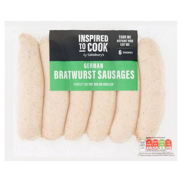 Sainsbury's German Bratwurst Sausages Inspired to Cook x6 540g - gallery image 1