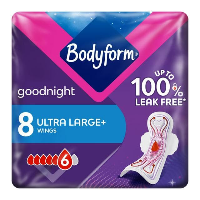 Bodyform Cour V Ultra Night Sanitary Towels Wings x8 - gallery image 1