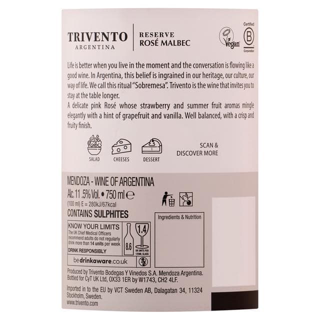 Trivento Reserve Malbec Rose Wine 75cl - gallery image 3