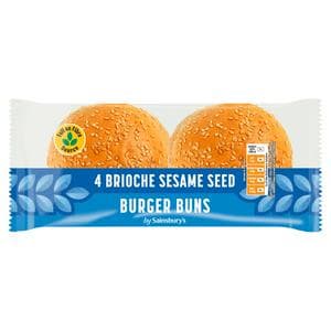 Sainsbury's Sesame Seed Brioche Burger Buns Rolls x4